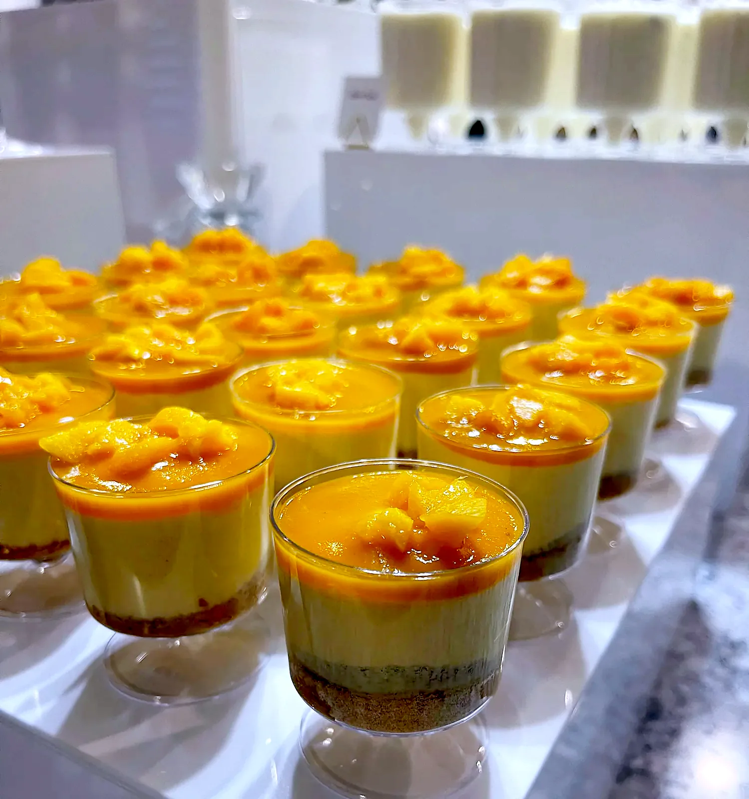 Mango lassi cheesecake cups, close up