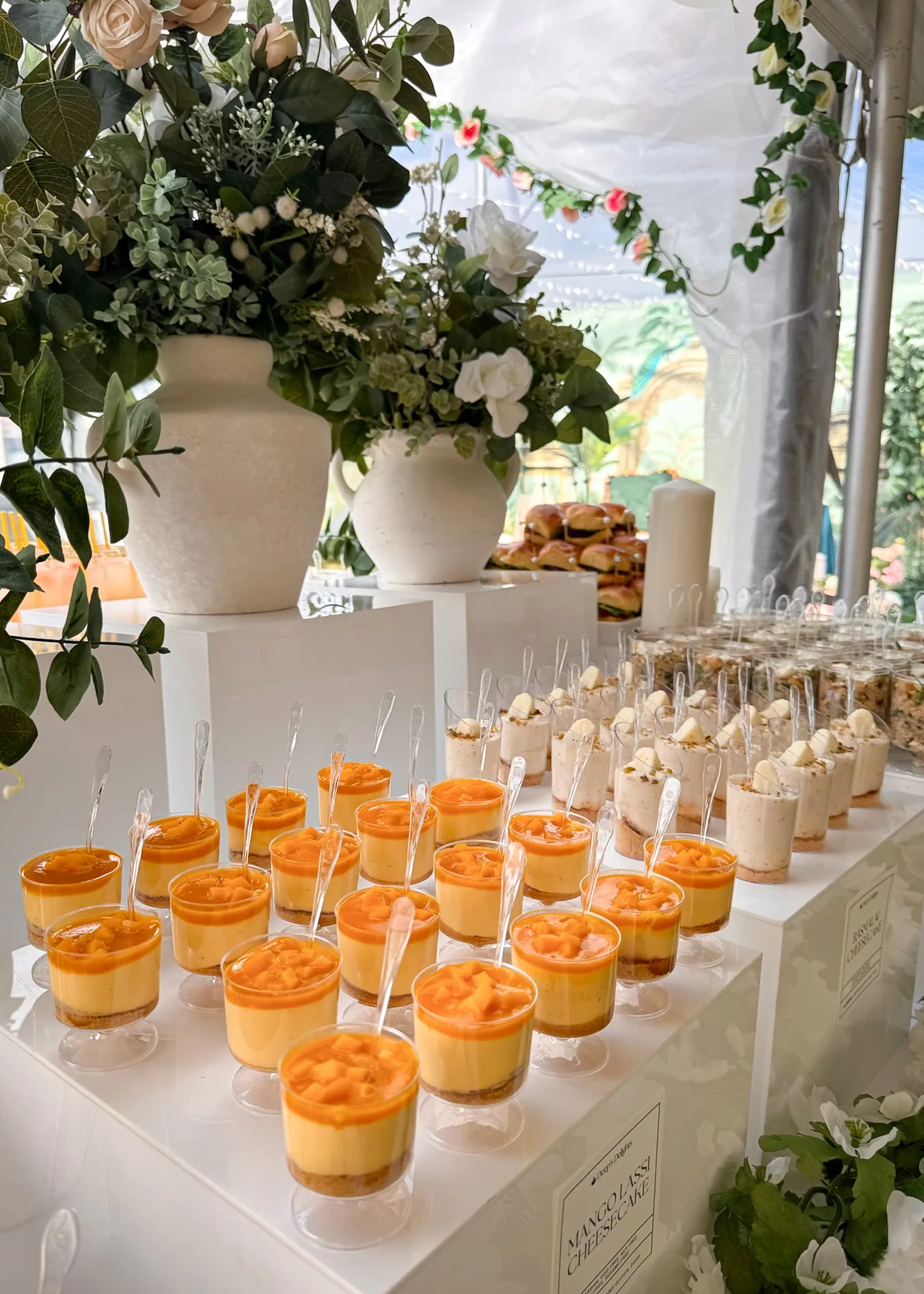 Platinum styled setup with mango lassi cheesecake by Deep's Delights Calgary